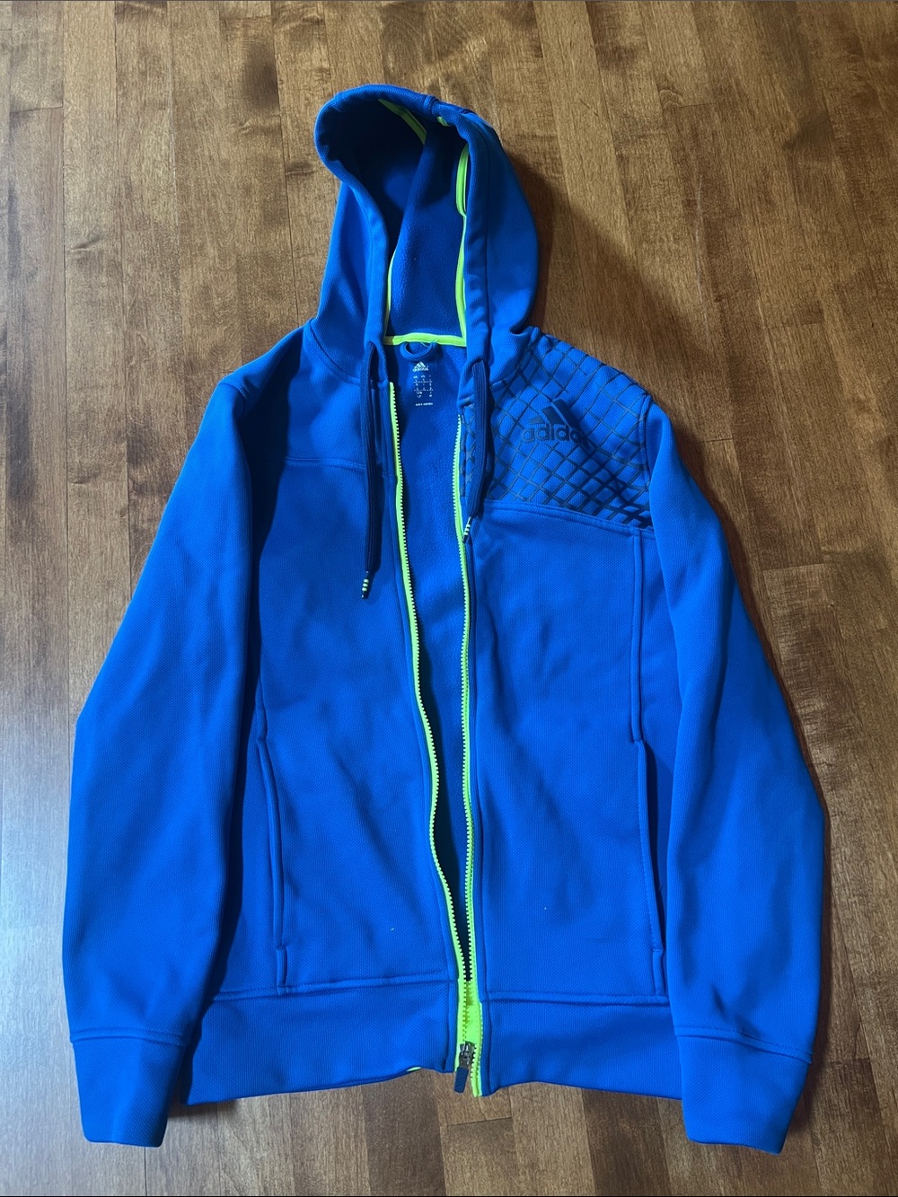 adidas Bright Blue Full-Zip Hoodie with Neon Yellow Trim
